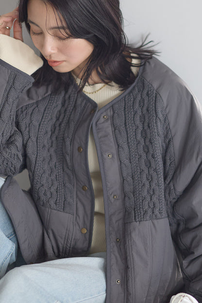 ≪SALE≫Knit & Quilted Collarless Outerwear