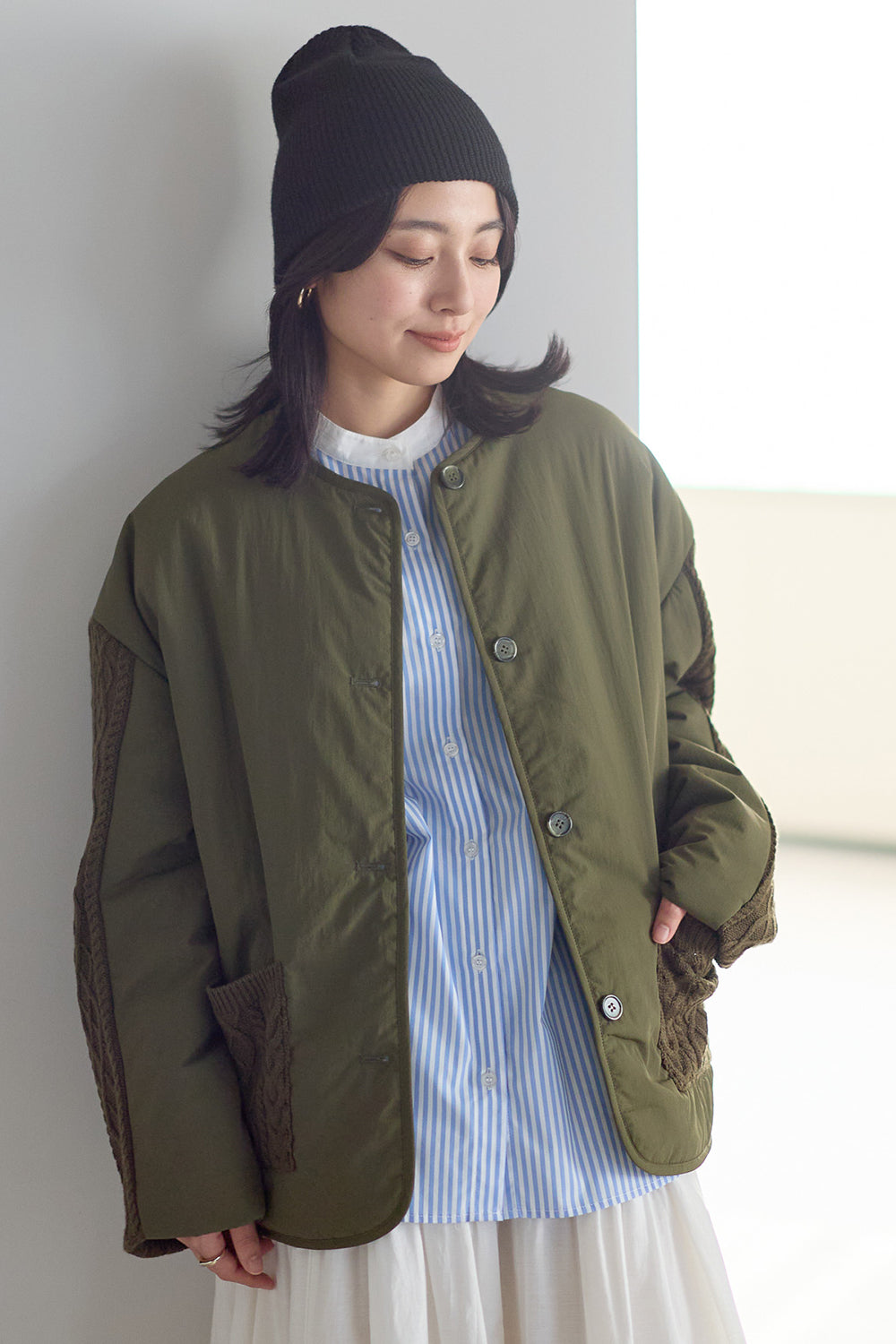 ≪SALE≫Knit Cable Switch Padded Jacket