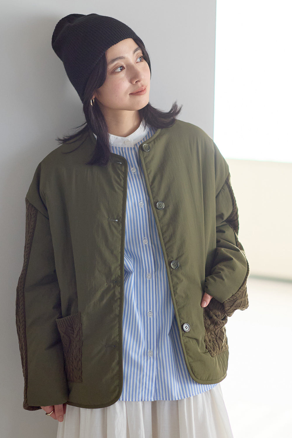 ≪SALE≫Knit Cable Switch Padded Jacket