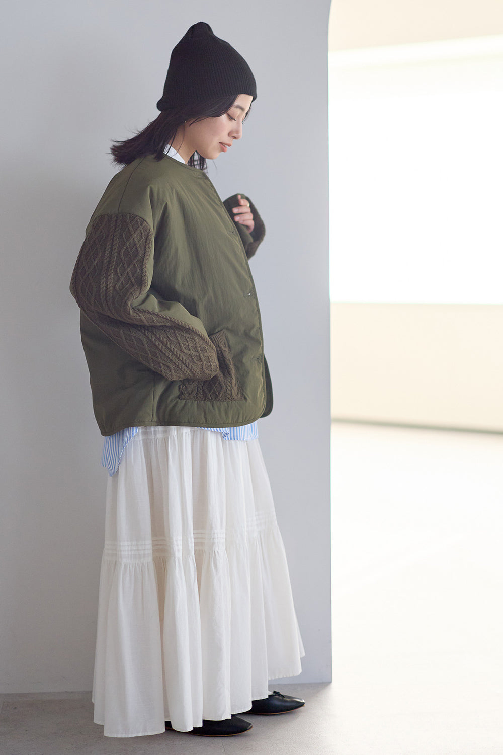 ≪SALE≫Knit Cable Switch Padded Jacket