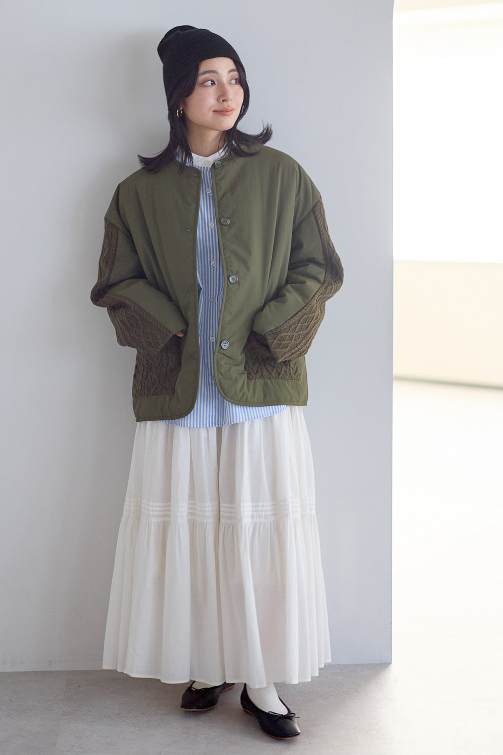 ≪SALE≫Knit Cable Switch Padded Jacket