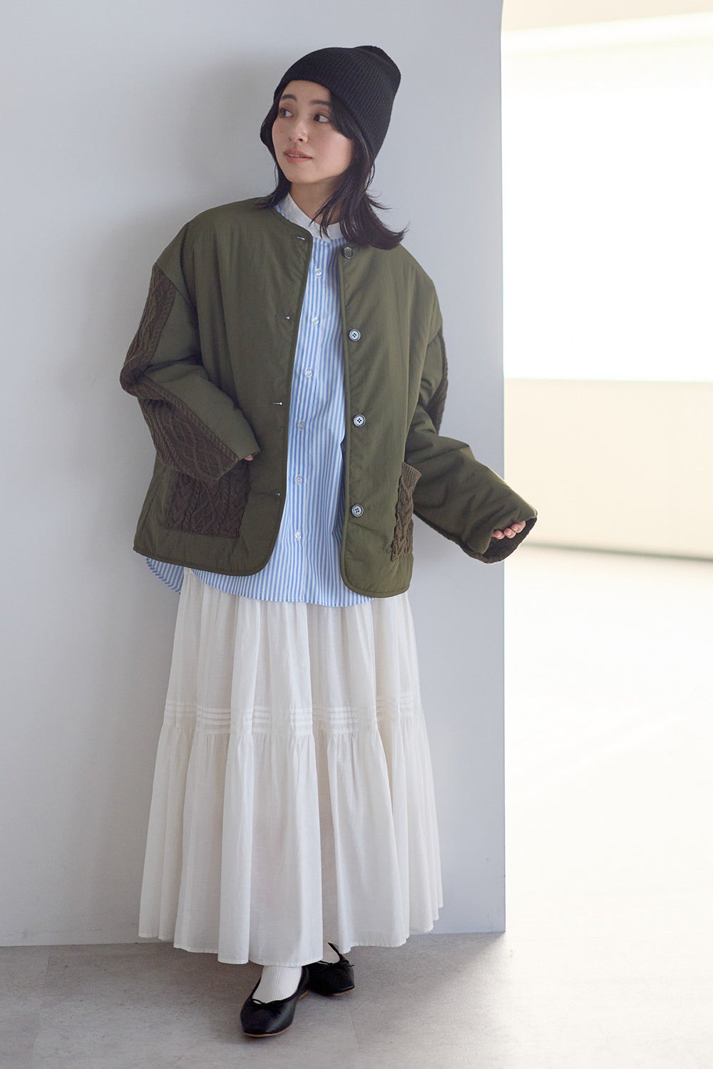 ≪SALE≫Knit Cable Switch Padded Jacket