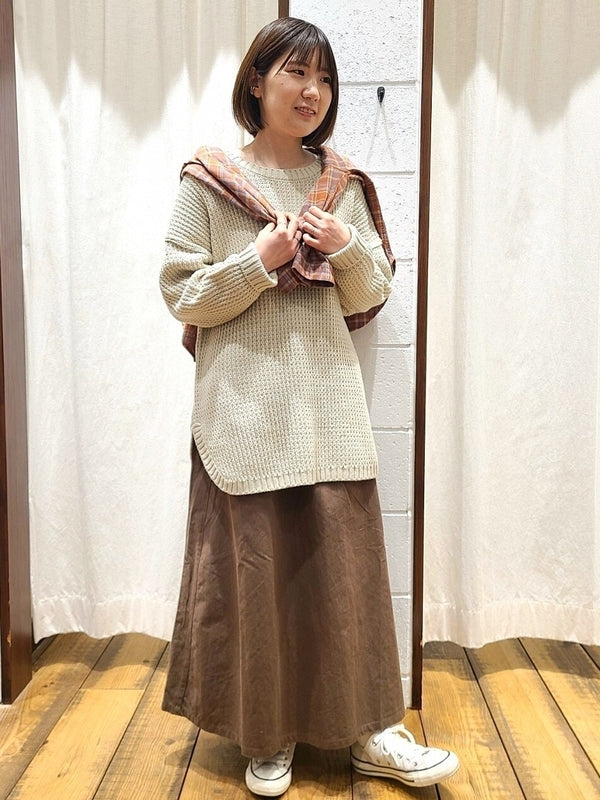 裾ラウンドワッフルニットプルオーバー