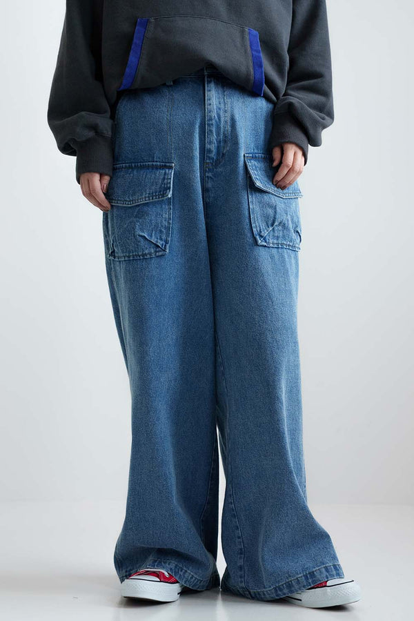 フラップデニムワイドパンツ