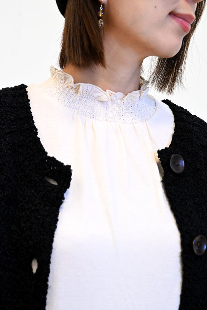 ≪SALE≫ Collar Shirring Lace Long Sleeve Tee
