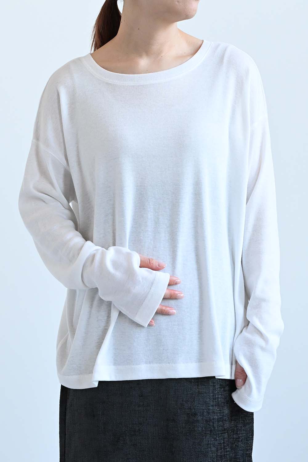 やわらかストレッチ長袖指穴Tee