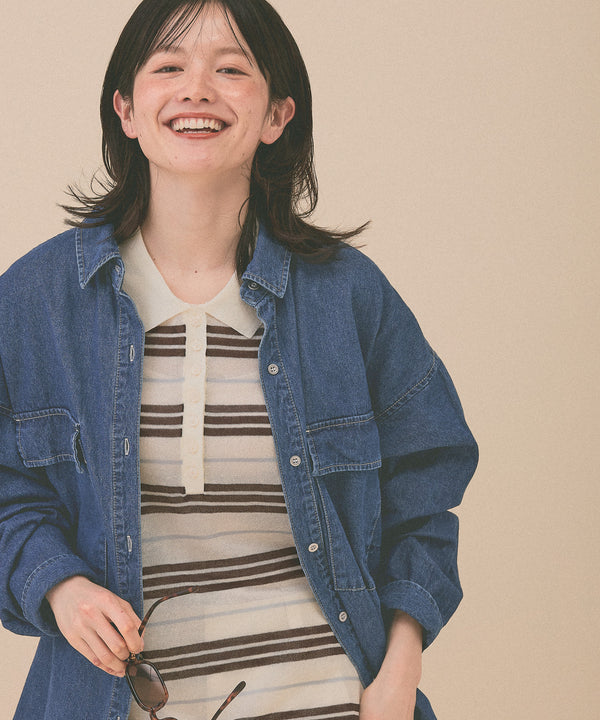 Denim Shirt Tunic with Double Pockets