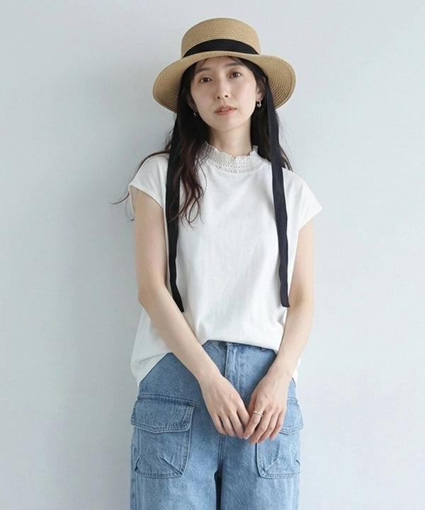【接触冷感】衿シャーリングフレンチTシャツ