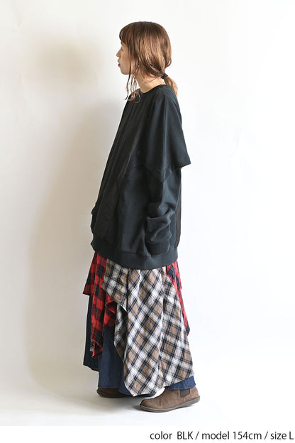 裏毛×ナイロンタフタプルオーバー