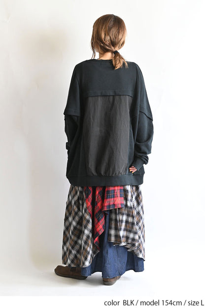 裏毛×ナイロンタフタプルオーバー