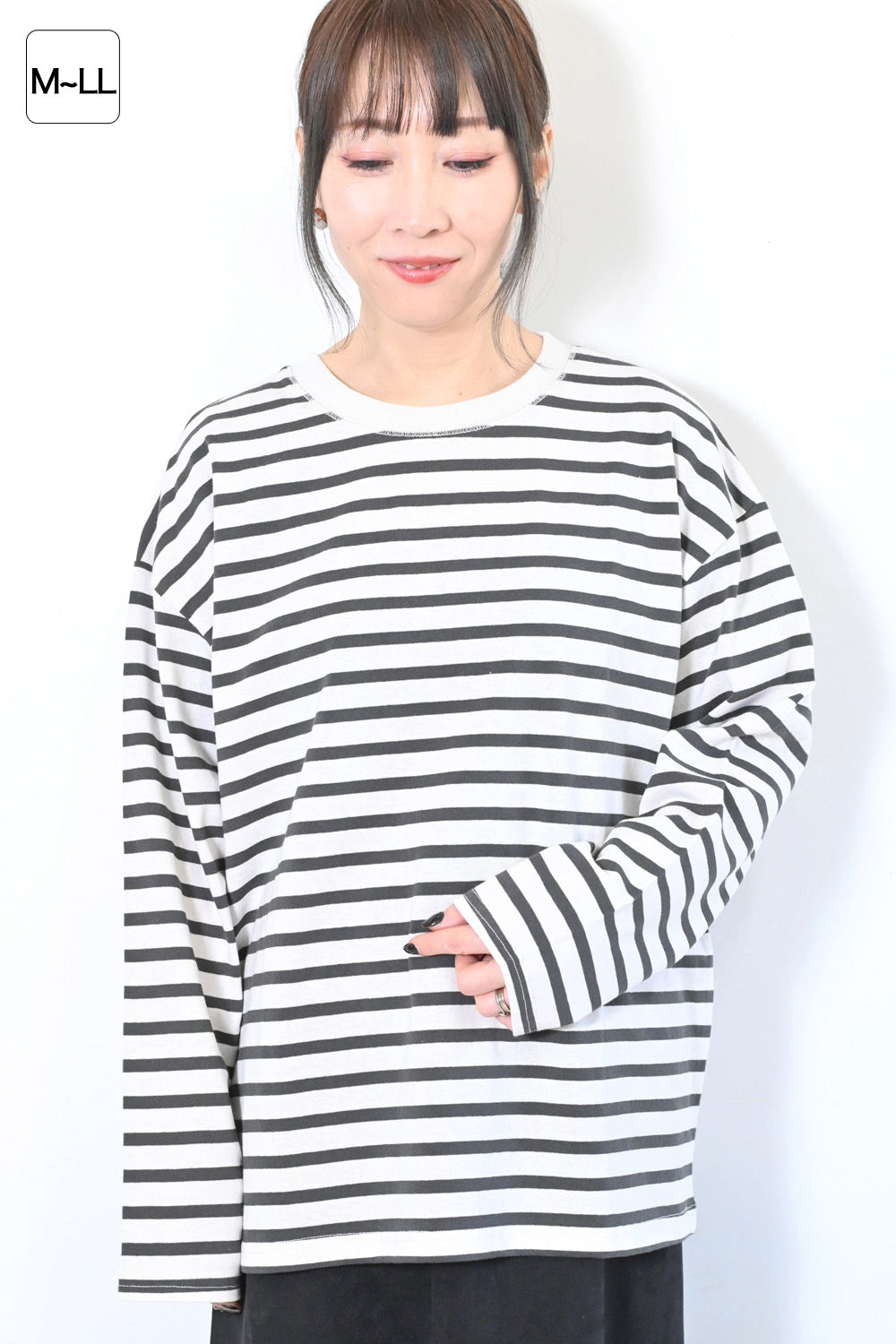 ≪SALE≫Wide Striped Long Tee