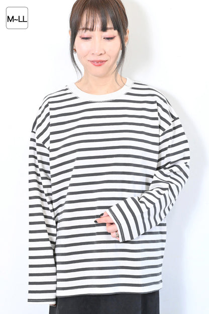 ≪SALE≫Wide Striped Long Tee
