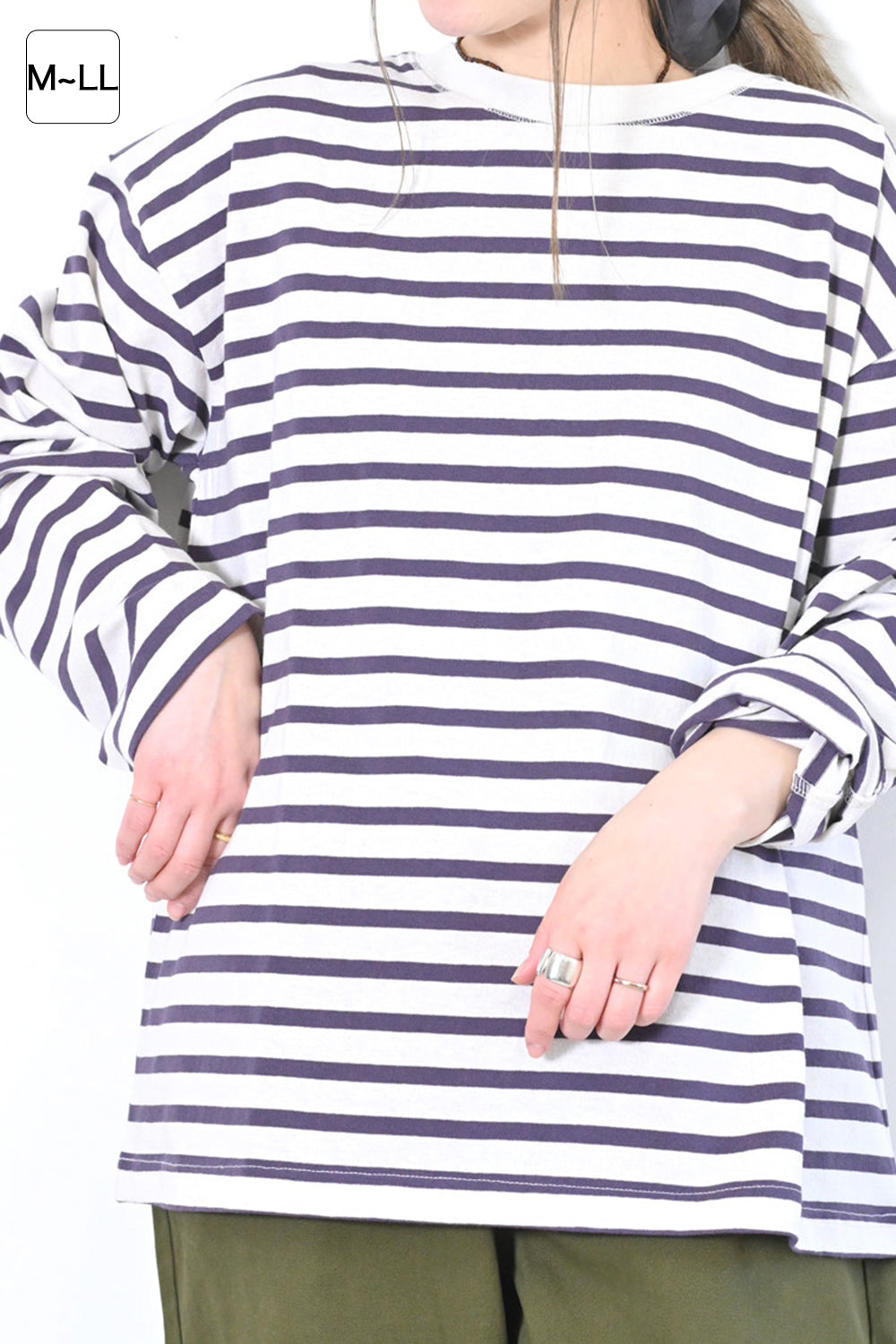 ≪SALE≫Wide Striped Long Tee