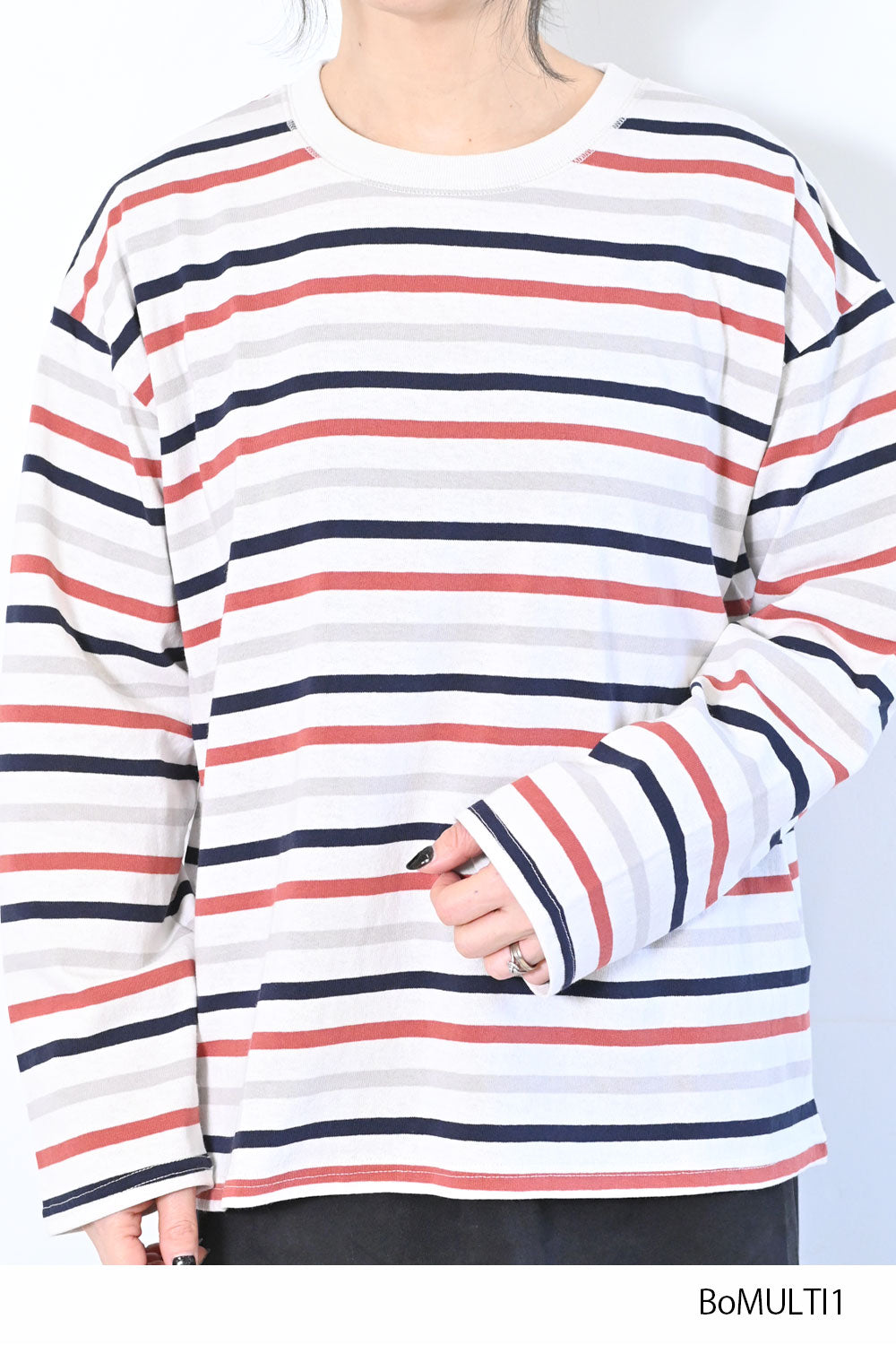 ≪SALE≫Wide Striped Long Tee