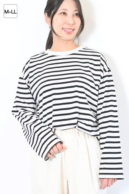 ≪SALE≫Wide Striped Long Tee