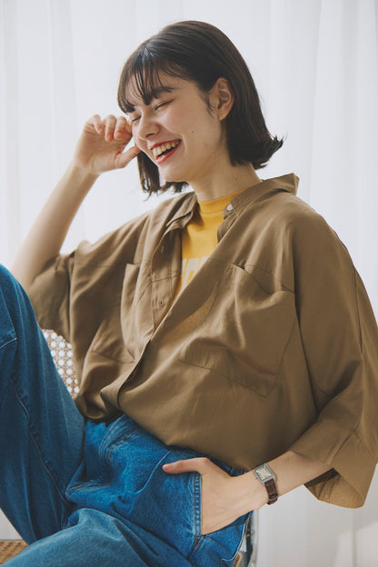 レーヨンポケ付BIGシャツ