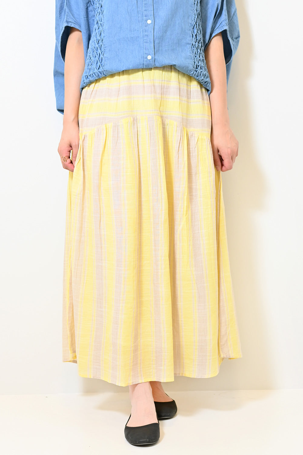 【美品】ホワイト ストライプスカート オックススカート(ストライプ) - seventen