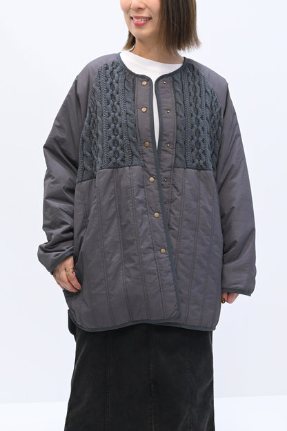 ≪SALE≫Knit & Quilted Collarless Outerwear