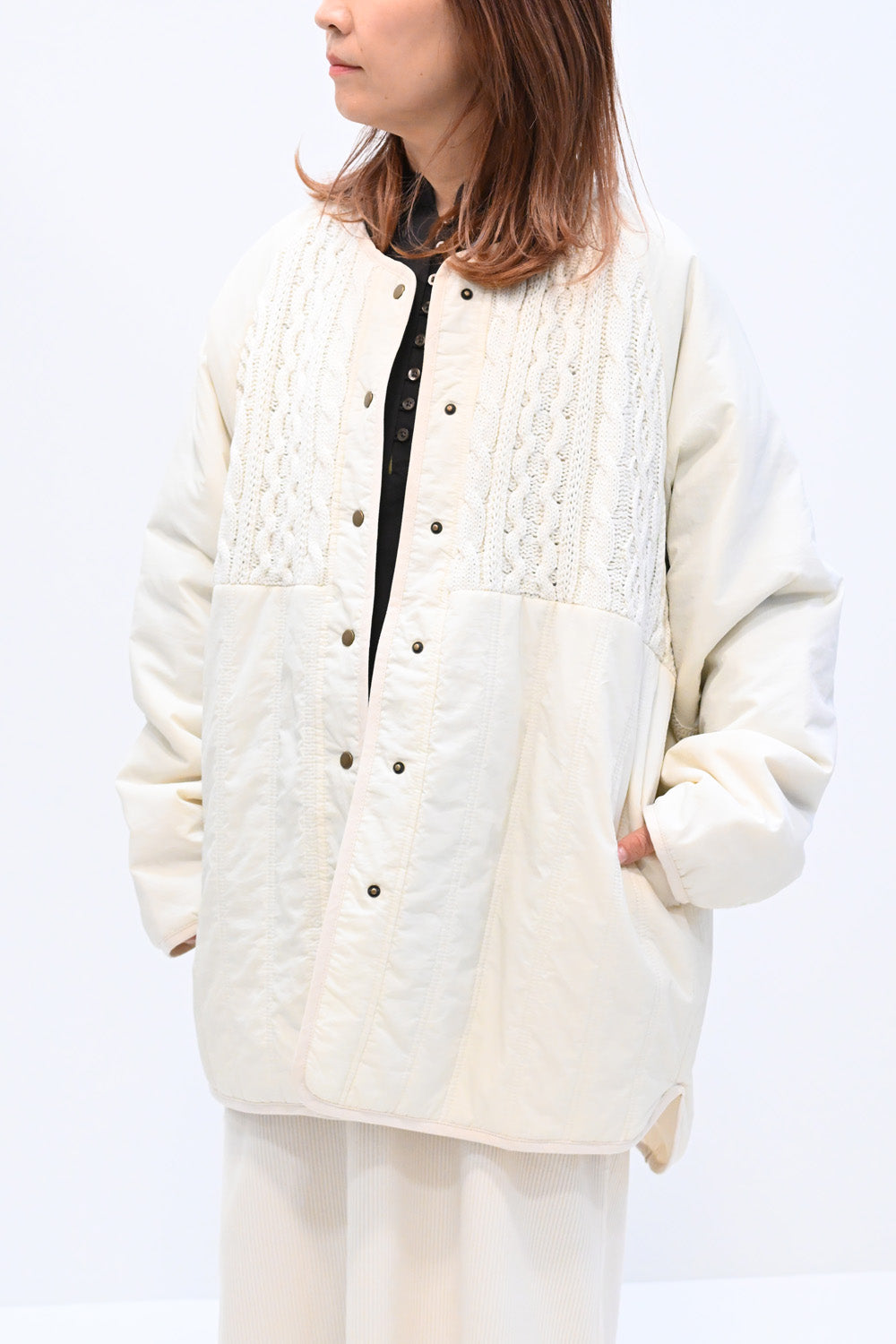 ≪SALE≫Knit & Quilted Collarless Outerwear