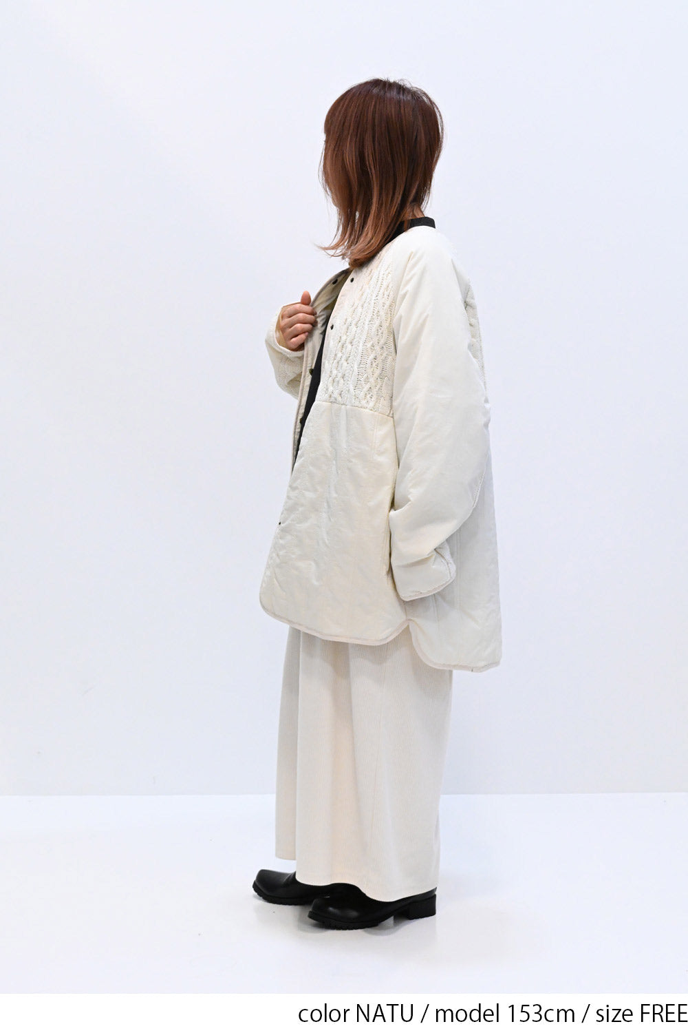 ≪SALE≫Knit & Quilted Collarless Outerwear