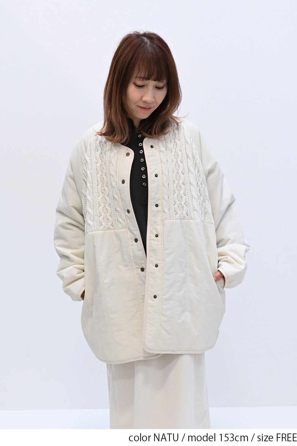 ≪SALE≫Knit & Quilted Collarless Outerwear