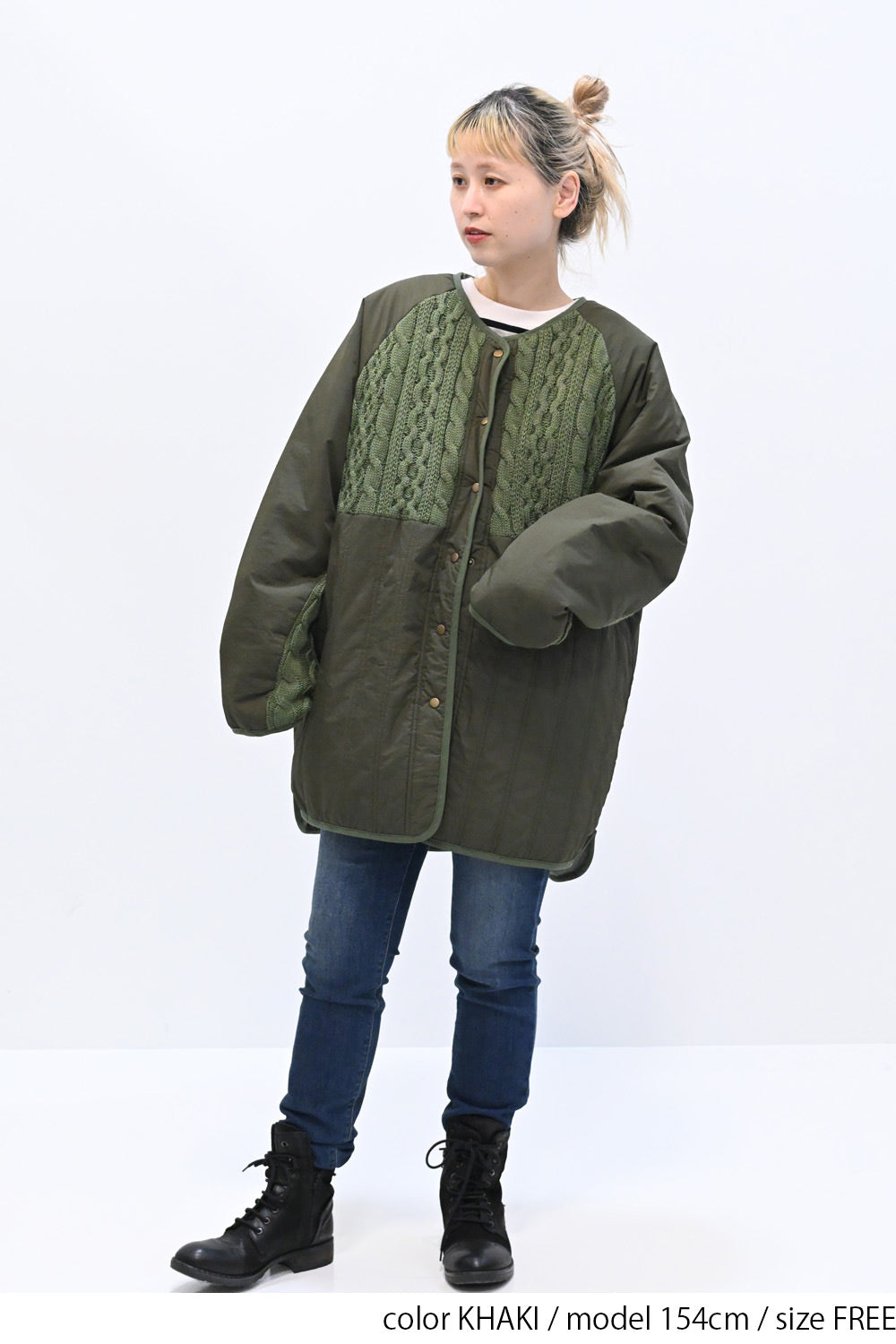 ≪SALE≫Knit & Quilted Collarless Outerwear