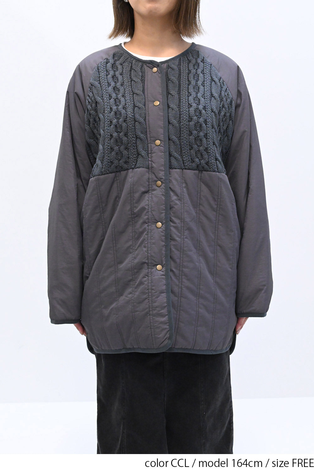 ≪SALE≫Knit & Quilted Collarless Outerwear