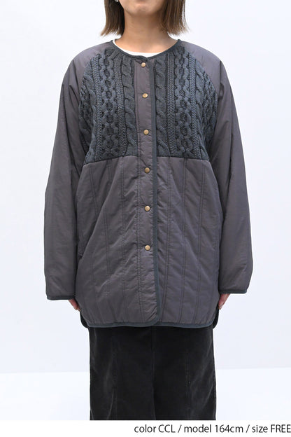 ≪SALE≫Knit & Quilted Collarless Outerwear