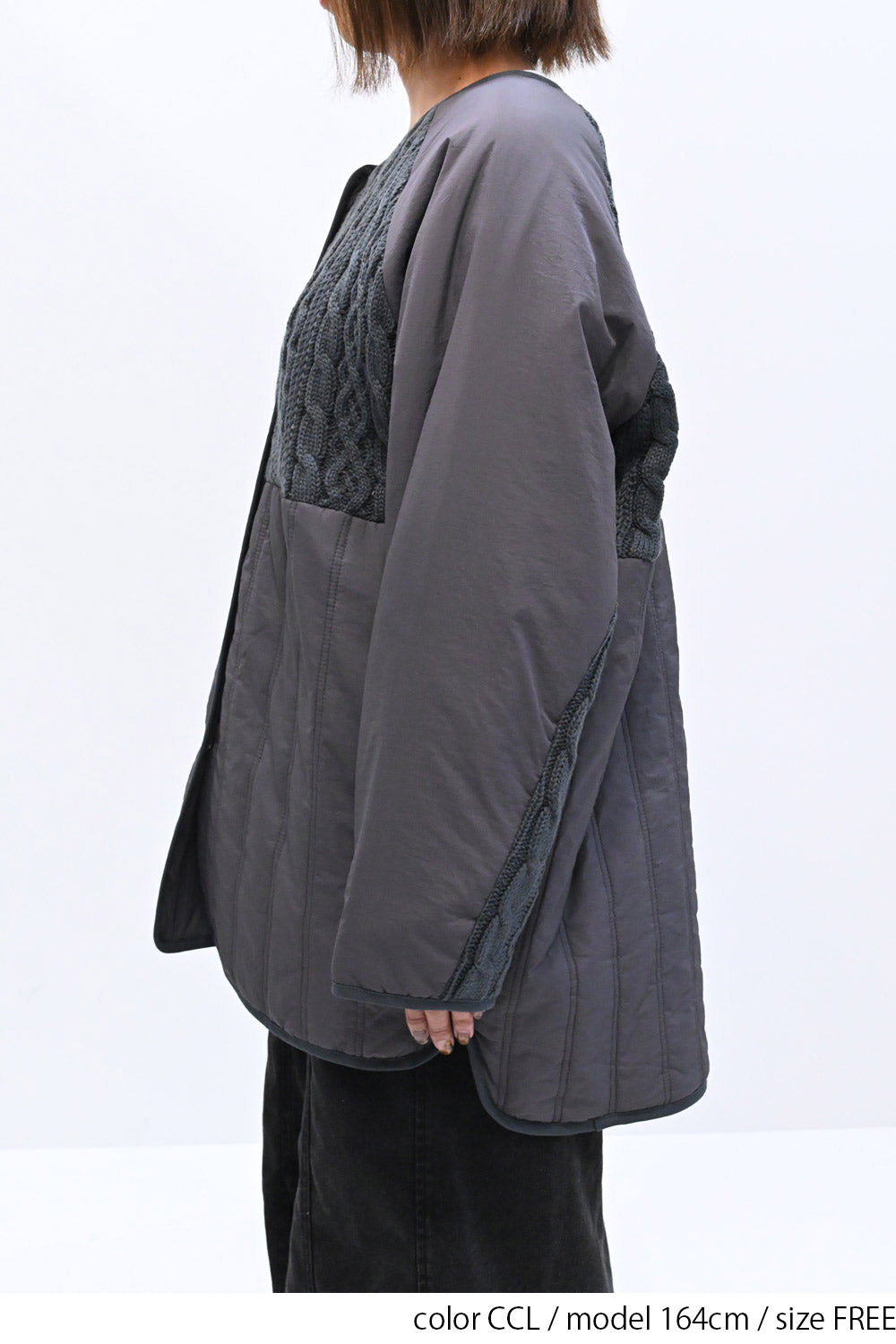 ≪SALE≫Knit & Quilted Collarless Outerwear