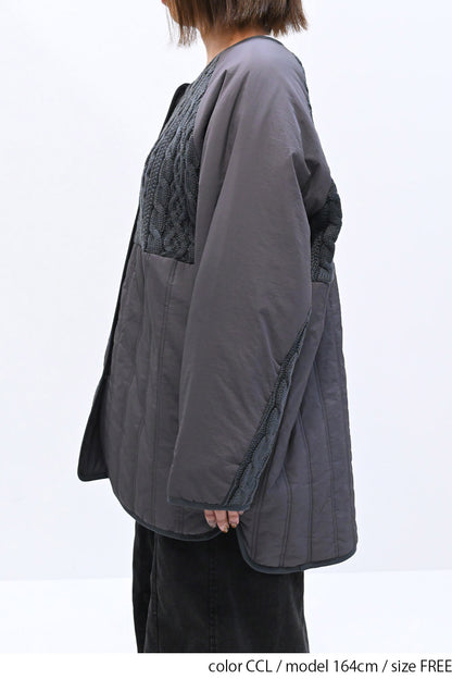 ≪SALE≫Knit & Quilted Collarless Outerwear