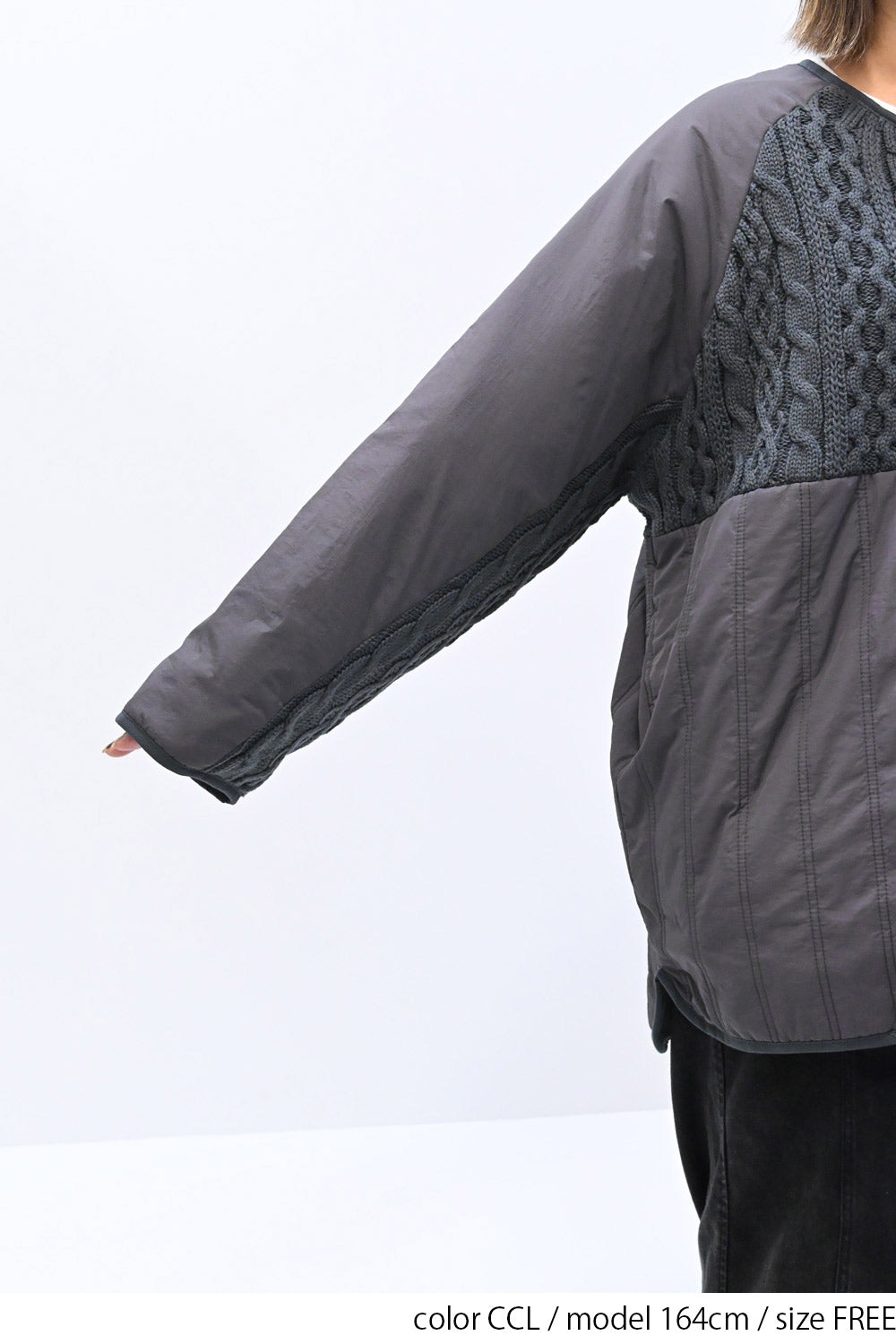 ≪SALE≫Knit & Quilted Collarless Outerwear