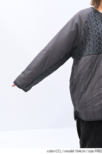 ≪SALE≫Knit & Quilted Collarless Outerwear