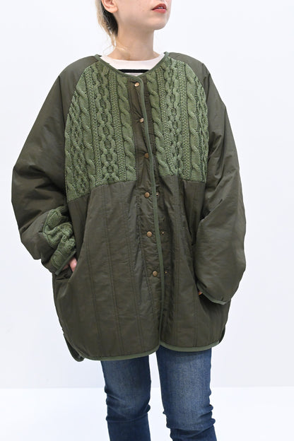 ≪SALE≫Knit & Quilted Collarless Outerwear