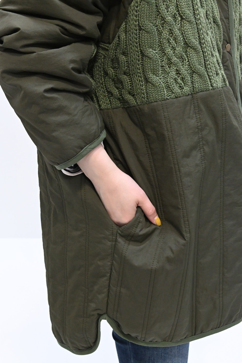 ≪SALE≫Knit & Quilted Collarless Outerwear