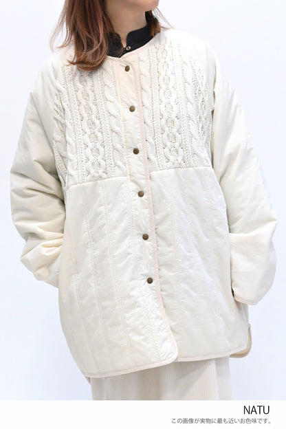 ≪SALE≫Knit & Quilted Collarless Outerwear