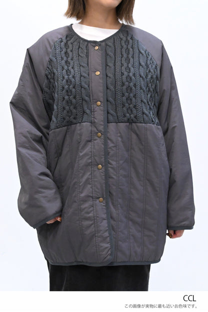 ≪SALE≫Knit & Quilted Collarless Outerwear