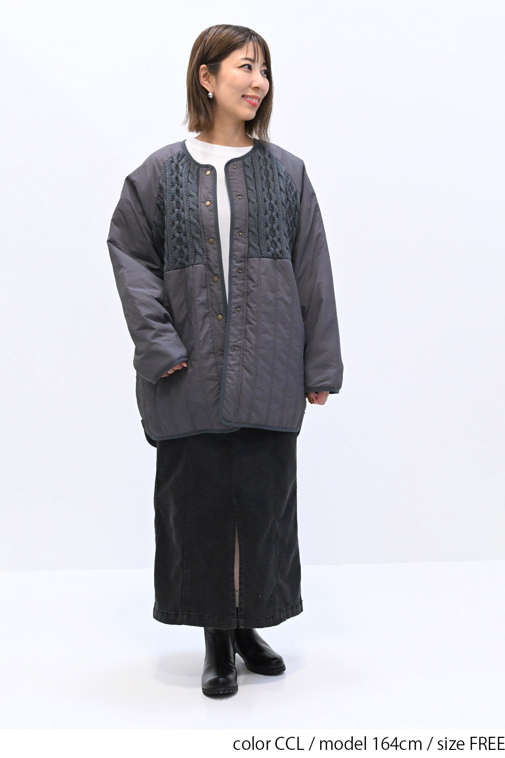 ≪SALE≫Knit & Quilted Collarless Outerwear