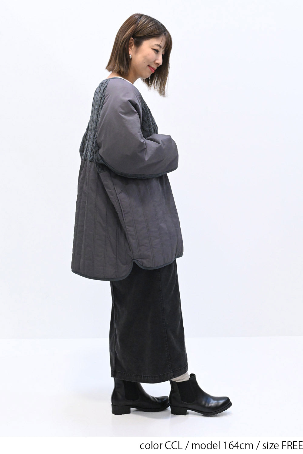 ≪SALE≫Knit & Quilted Collarless Outerwear