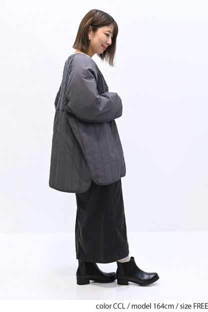 ≪SALE≫Knit & Quilted Collarless Outerwear