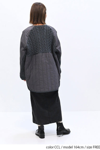 ≪SALE≫Knit & Quilted Collarless Outerwear