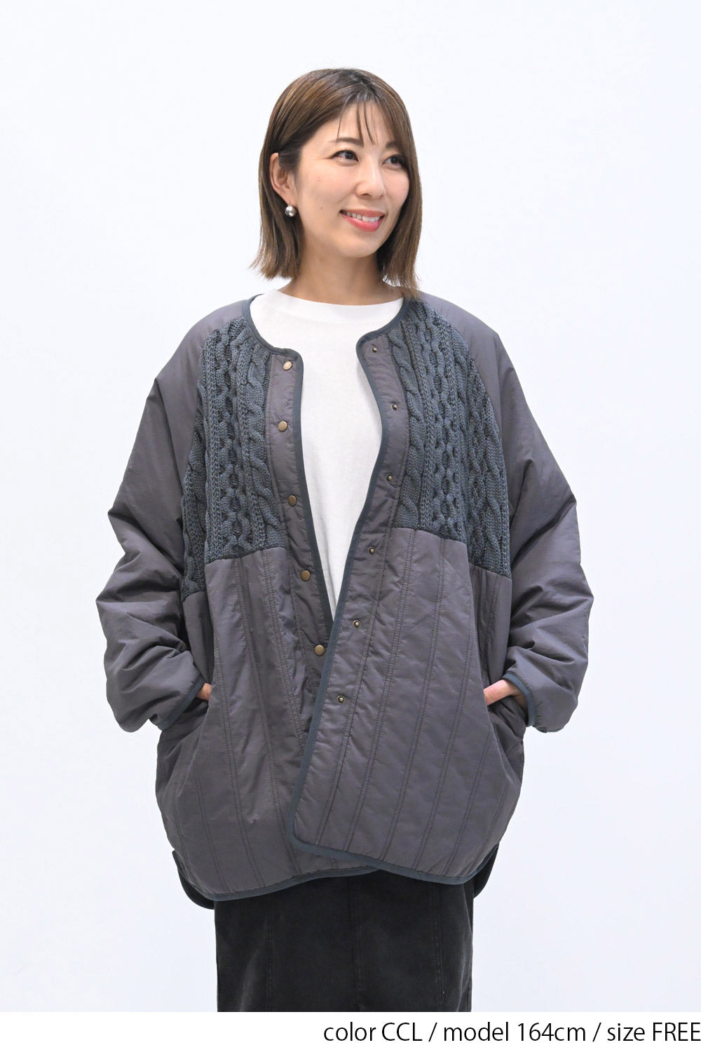 ≪SALE≫Knit & Quilted Collarless Outerwear