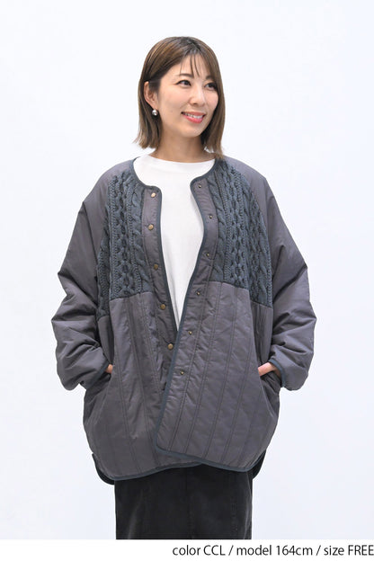 ≪SALE≫Knit & Quilted Collarless Outerwear