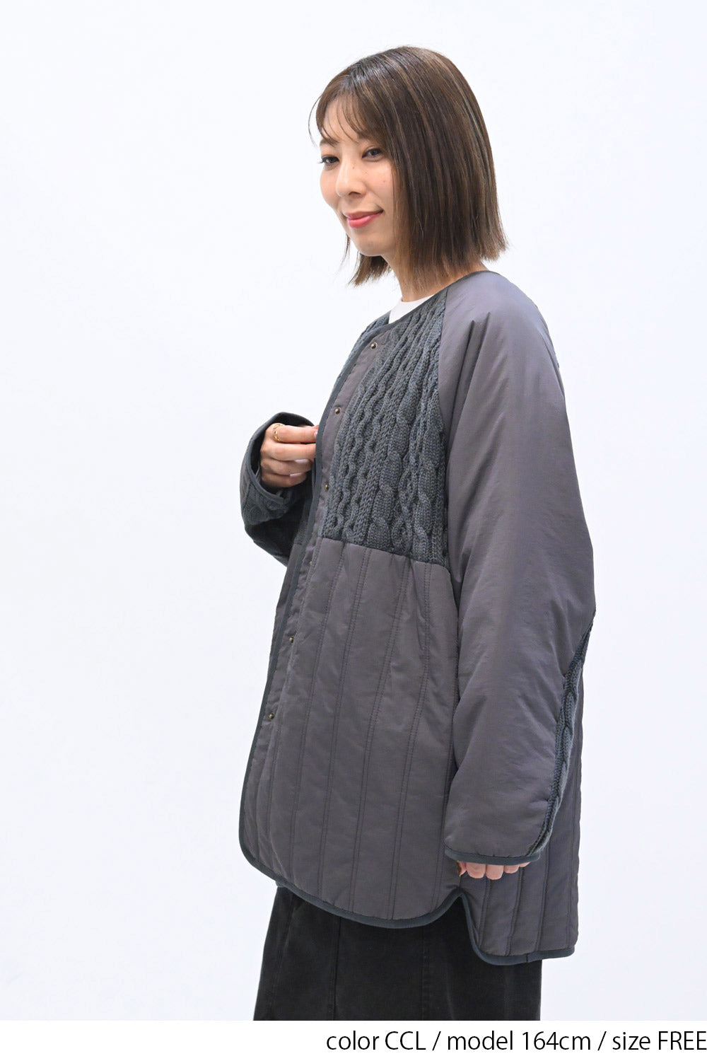 ≪SALE≫Knit & Quilted Collarless Outerwear