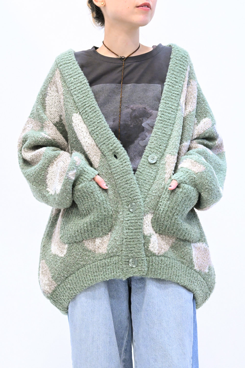 はに‼️TSUHARU 鳥柄 ジャガード ニットカーディガン ミント SM2 - 新品＊TSUHARU by SM2＊鳥柄ジャガードニットカーディガン＊オフ