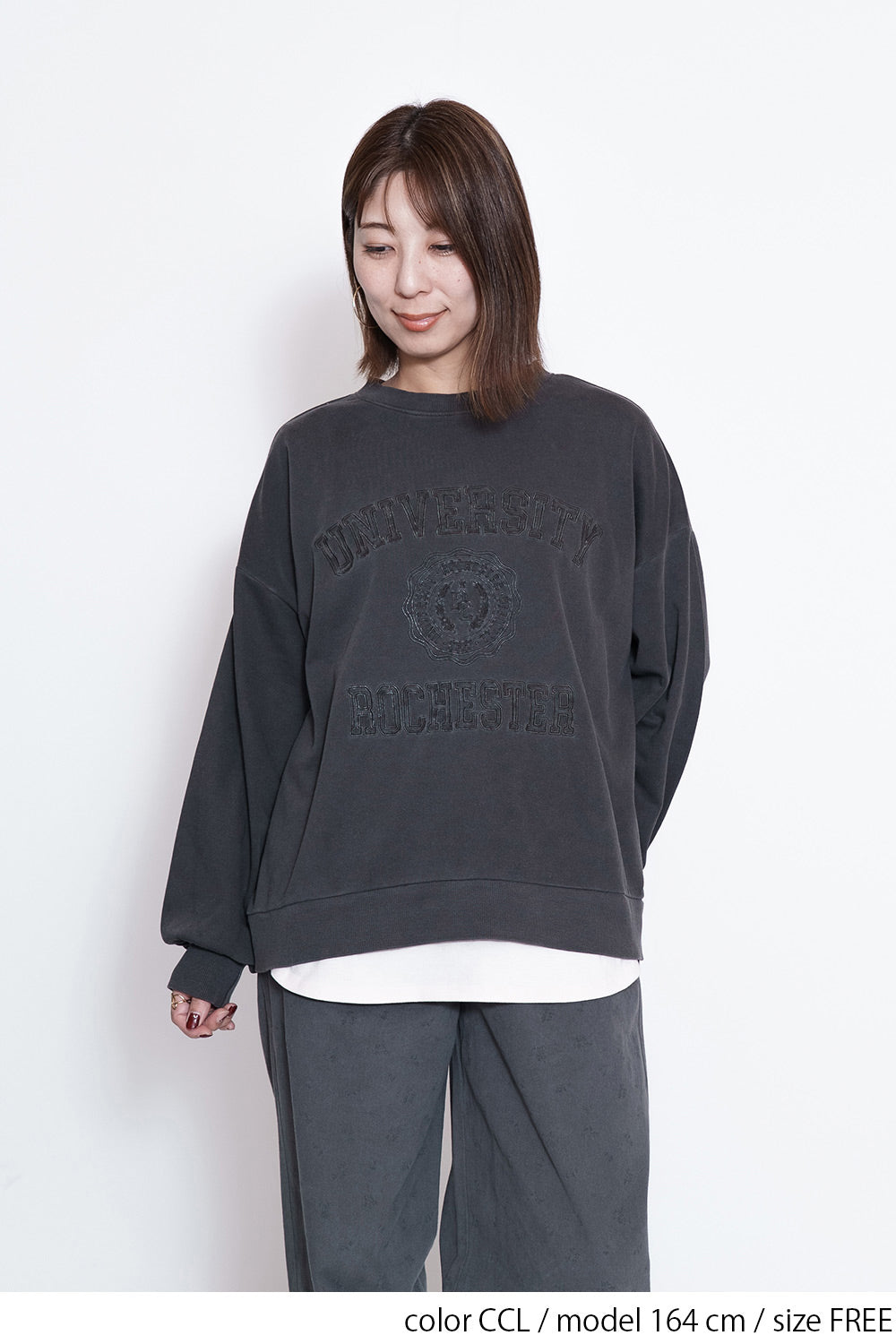 ≪SALE≫College Embroidery Pigment Brushed Fleece Sweatshirt