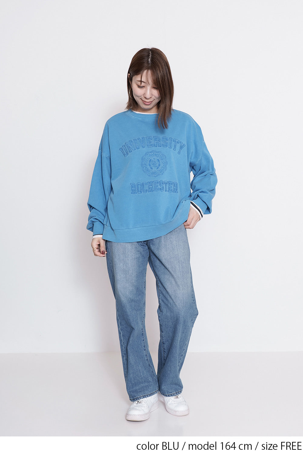≪SALE≫College Embroidery Pigment Brushed Fleece Sweatshirt
