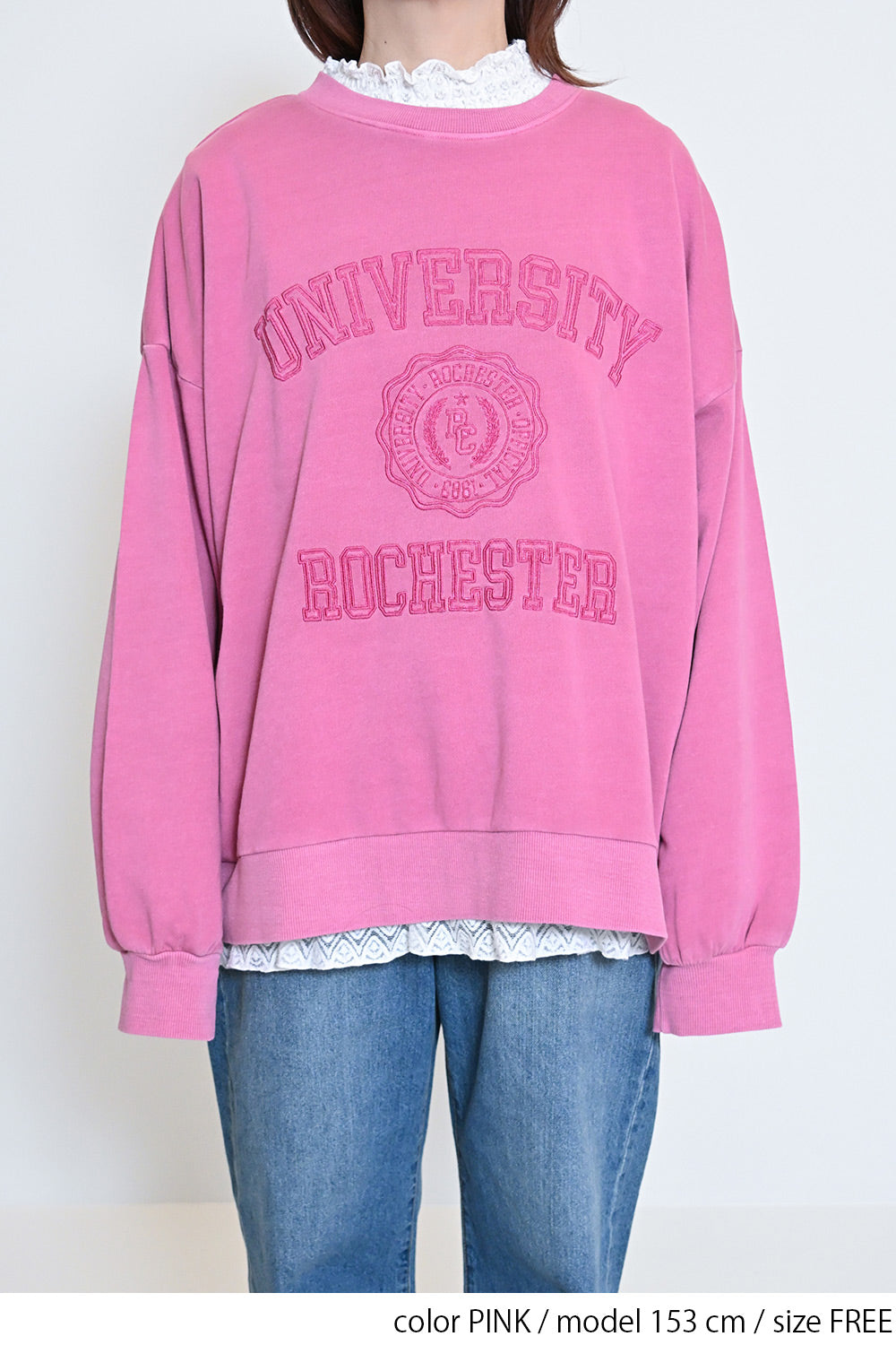 ≪SALE≫College Embroidery Pigment Brushed Fleece Sweatshirt