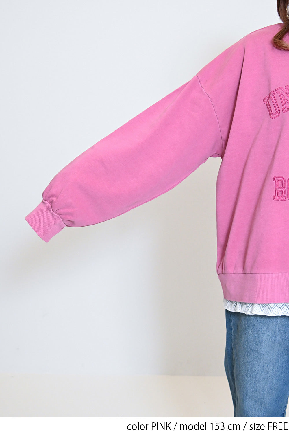 ≪SALE≫College Embroidery Pigment Brushed Fleece Sweatshirt
