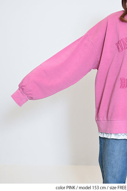 ≪SALE≫College Embroidery Pigment Brushed Fleece Sweatshirt