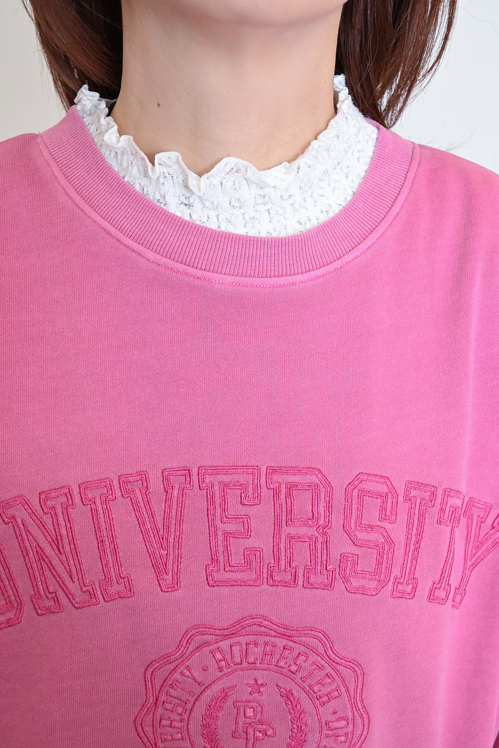 ≪SALE≫College Embroidery Pigment Brushed Fleece Sweatshirt